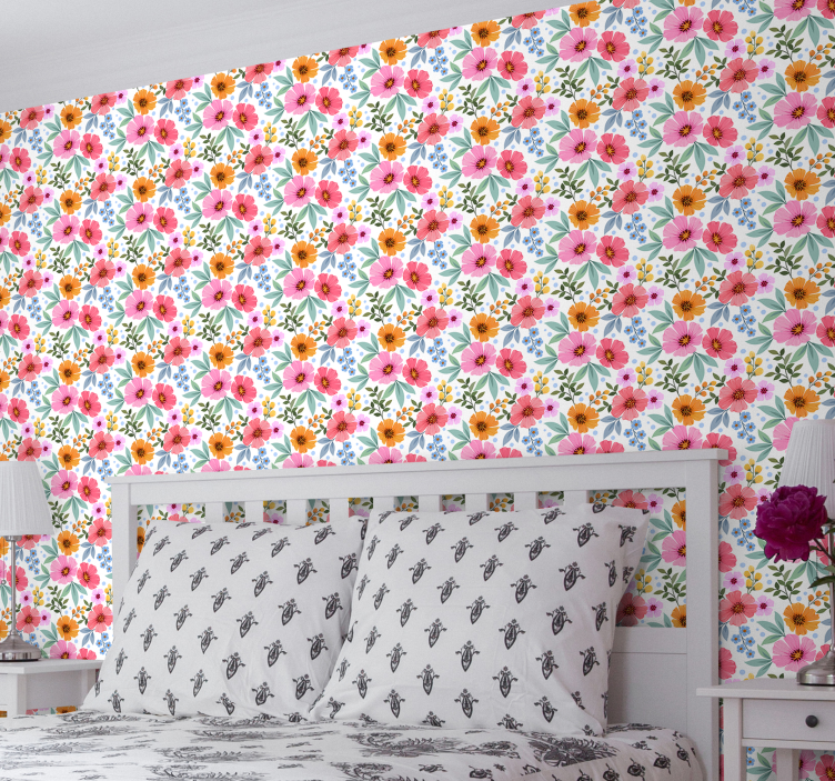 Tapete Schlafzimmer Bunte Blumen - TenStickers